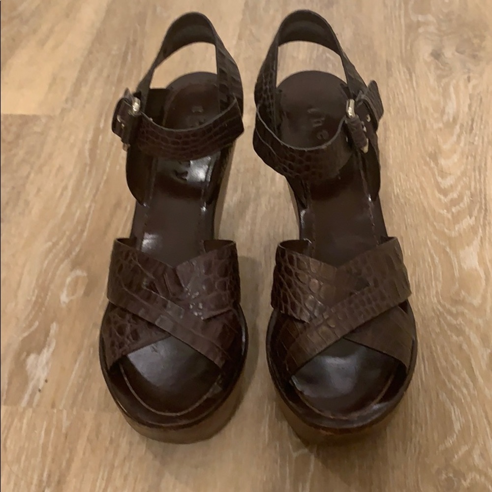 Theory Sabrina Leather Wedge Sandal - Brown 39.5